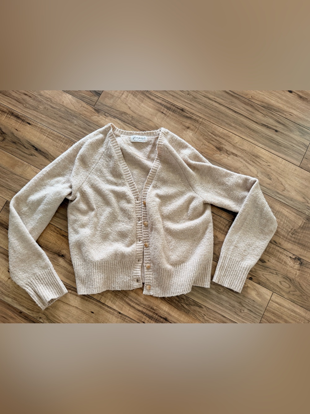 Free People Cream V-Neck Button Cardigan